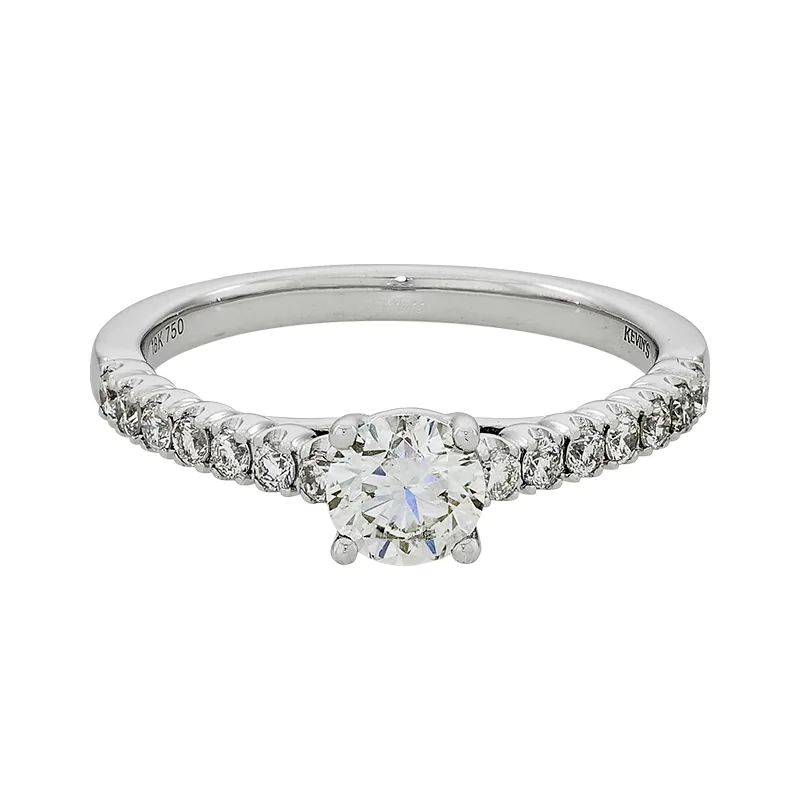 Anillo de compromiso con diamante central redondo GIA de 0.50ct y decoración en diamantes, oro tono blanco 18k, rodinado