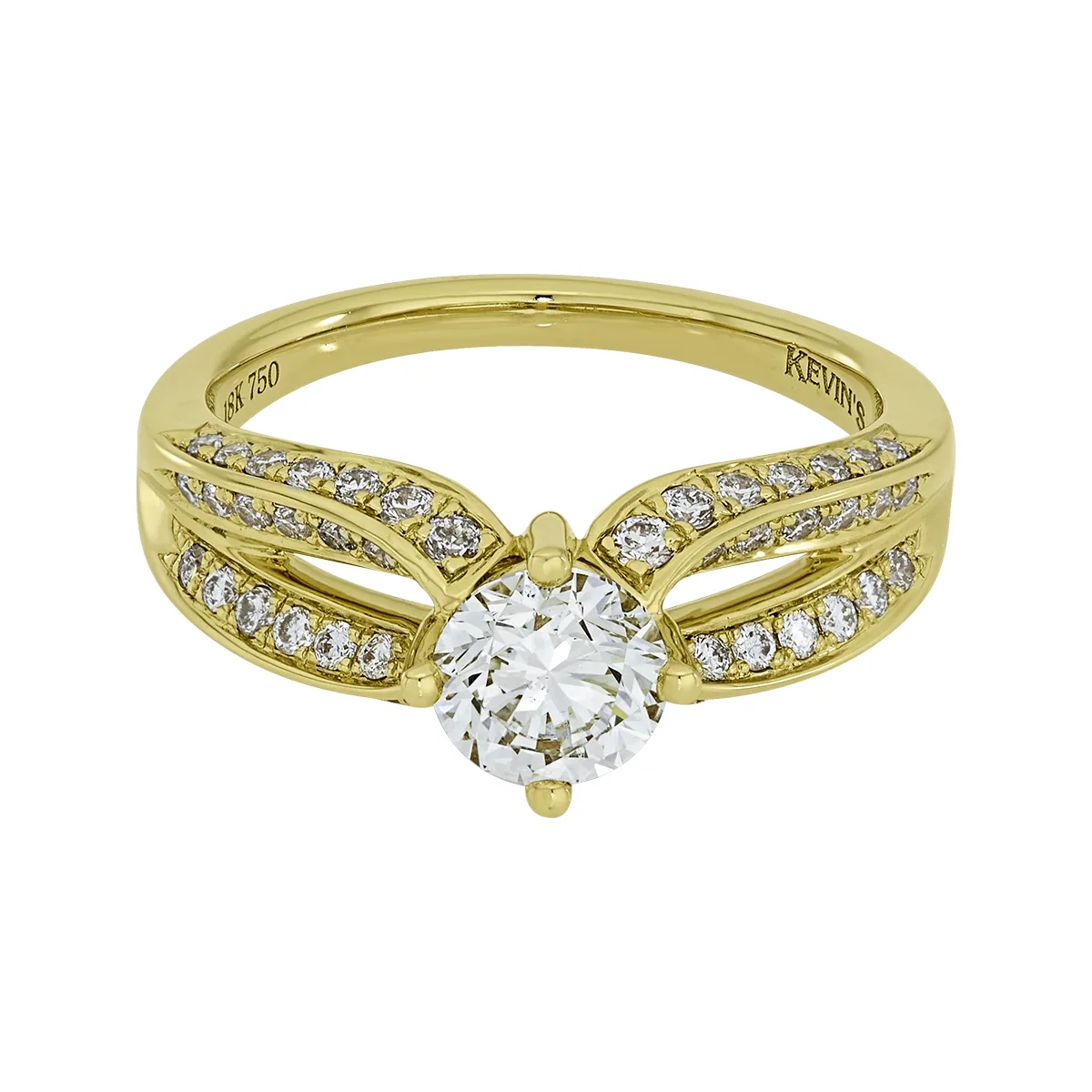 Anillo de compromiso con diamante central redondo GIA de 0.80ct y decoración en diamantes, oro tono amarillo 18k