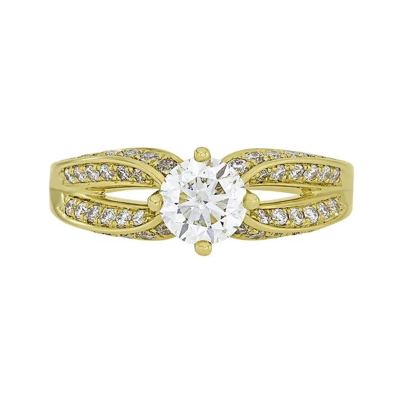 Anillo de compromiso con diamante central redondo GIA de 0.80ct y decoración en diamantes, oro tono amarillo 18k