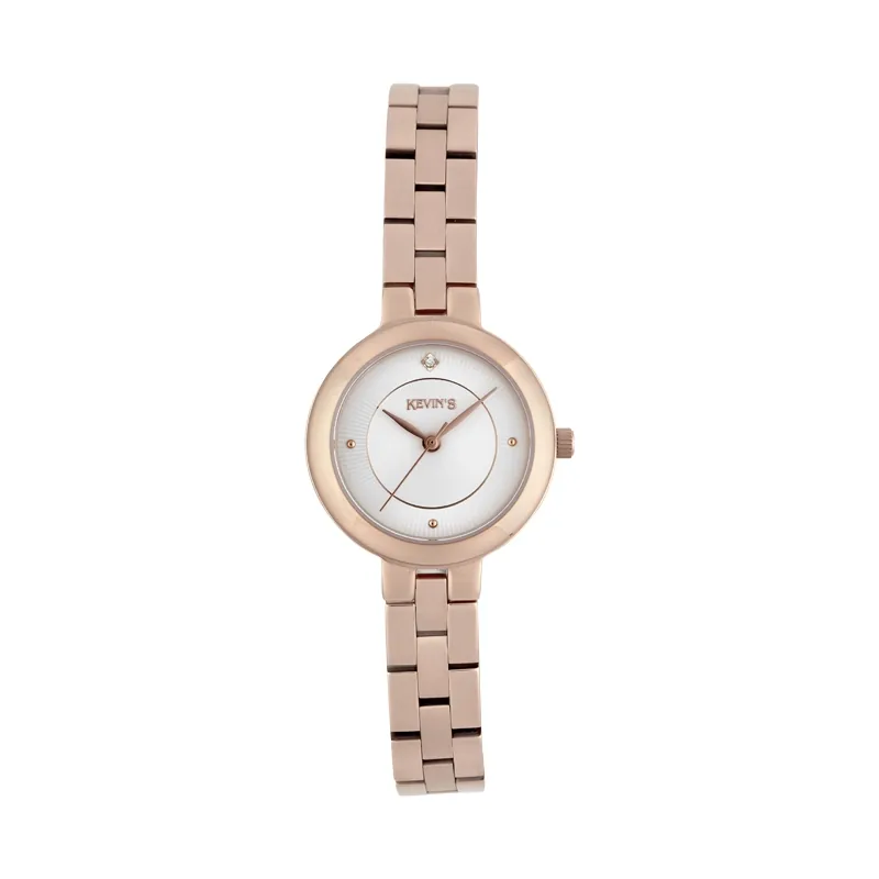 Reloj Kevins analogo, para Dama, tablero redondo colores blanco y rosa, estilo puntos, pulso acero color rosa
