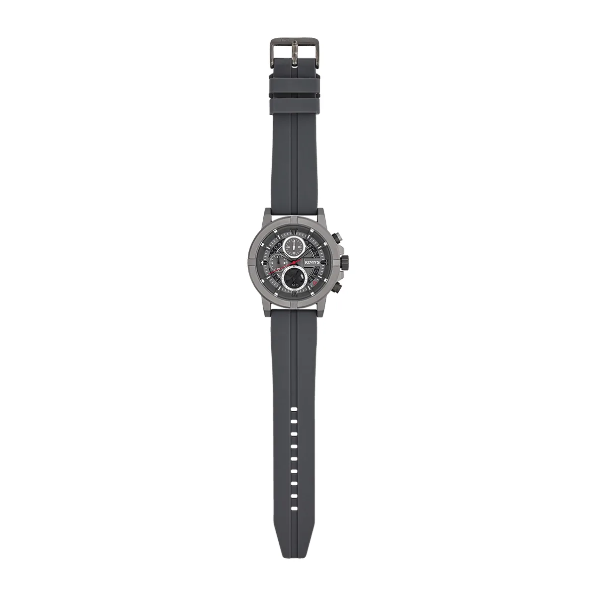 Reloj Kevins analogo, para Hombre, tablero redondo color gris, estilo index, pulso silicona color gris, calendario, cronografo