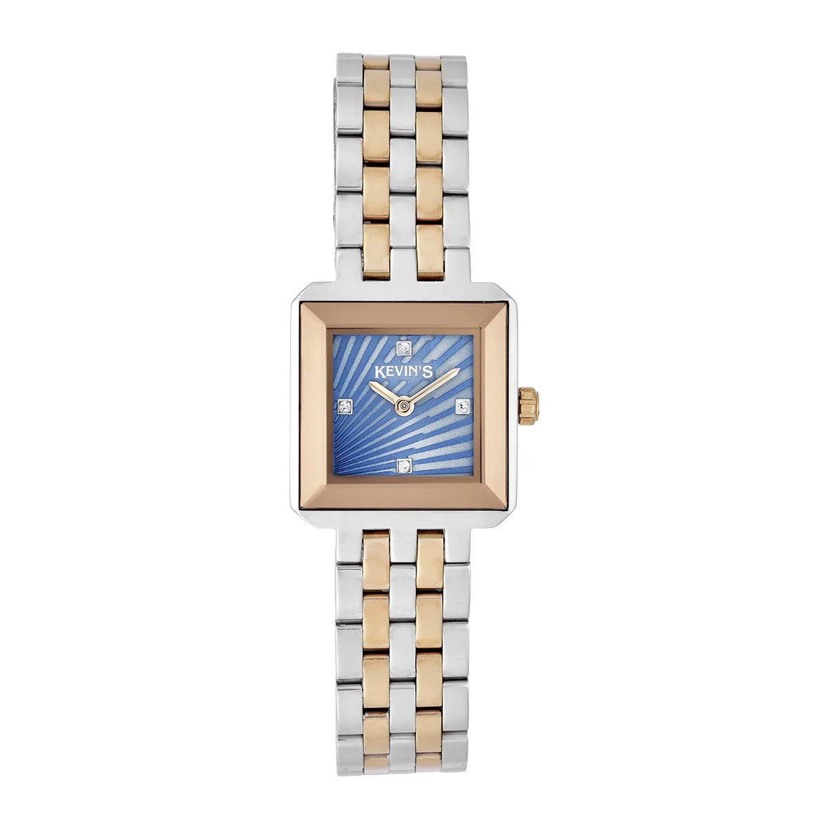 Reloj Kevins analogo, para Dama, tablero cuadrado colores azul y rosa, estilo puntos, pulso acero colores plateado y rosa