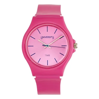 Reloj Reloj university analogo, para Mujer niña, tablero redondo color rosado, estilo index, pulso plastico color rosado