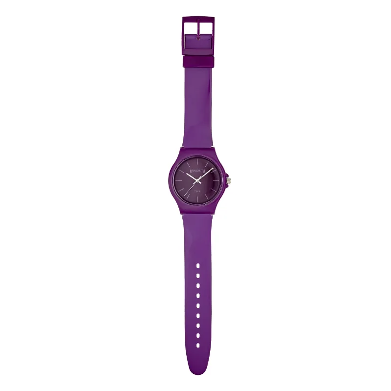 Reloj Reloj university analogo, para Mujer niña, tablero redondo color morado, estilo index, pulso plastico color morado