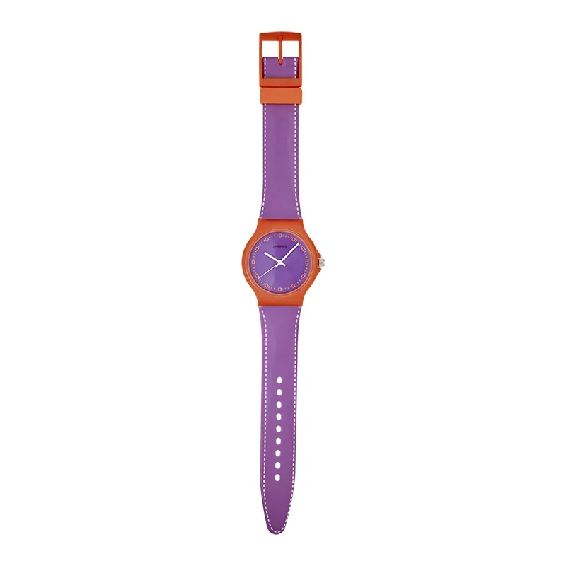 Reloj Reloj university analogo, para Mujer niña, tablero redondo color morado, estilo puntos, pulso plastico color morado