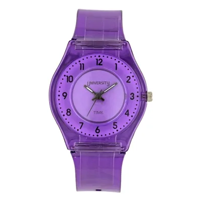 Reloj Reloj university analogo, para Mujer niña, tablero redondo color morado, estilo arabigos, pulso plastico color morado
