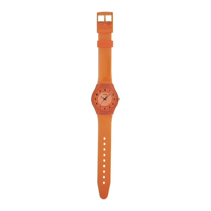 Reloj Reloj university analogo, Unisex, tablero redondo color naranja, estilo arabigos, pulso plastico color naranja