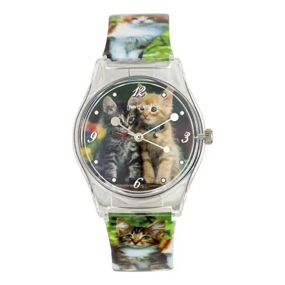Reloj Reloj university analogo, para Mujer niña, tablero redondo colores gris y café, estilo puntos + arabigo, pulso plastico color verde