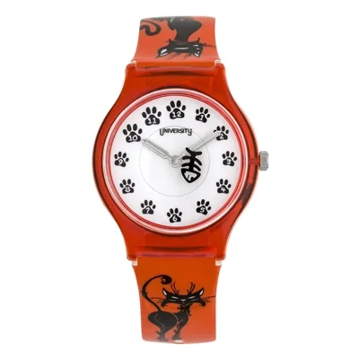 Reloj Reloj university analogo, para Mujer niña, tablero redondo colores blanco y negro, estilo arabigos, pulso plastico color rojo