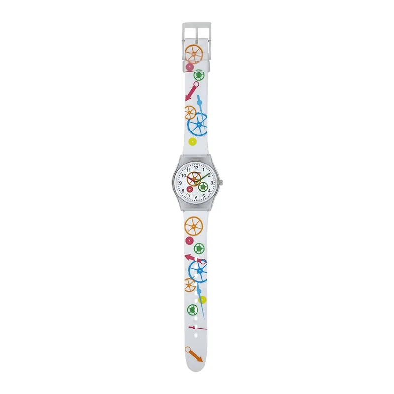 Reloj Reloj university analogo, para Mujer niña, tablero redondo color blanco, estilo arabigos, pulso plastico color blanco