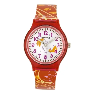 Reloj Reloj university analogo, para Mujer niña, tablero redondo colores blanco y rojo, estilo arabigos, pulso plastico color rojo