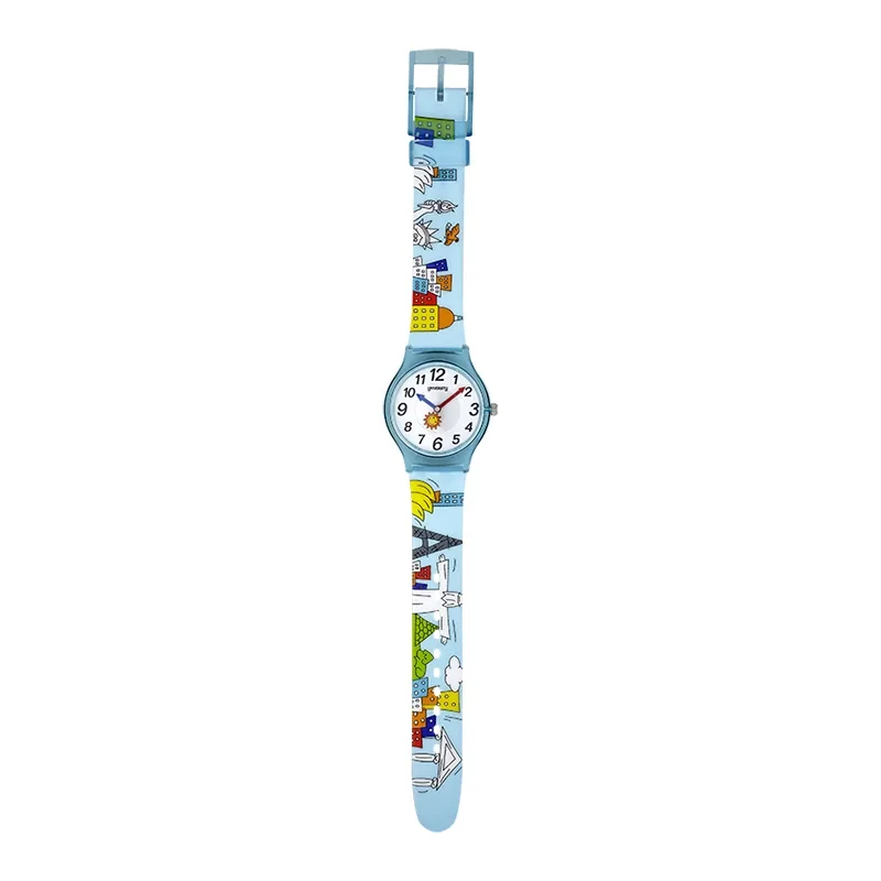 Reloj Reloj university analogo, para Mujer niña, tablero redondo color blanco, estilo arabigos, pulso plastico color azul