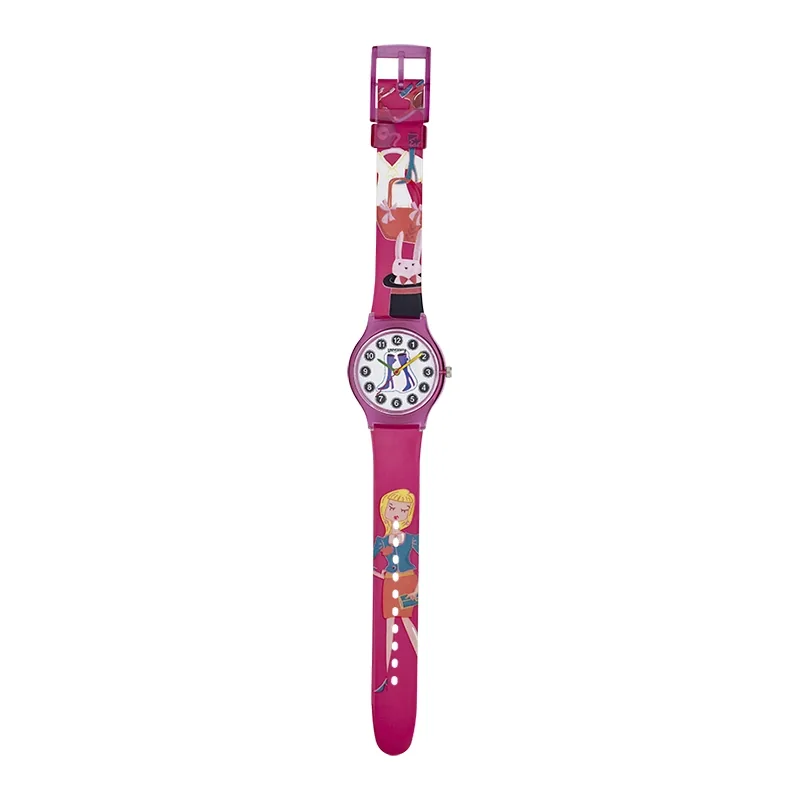 Reloj Reloj university analogo, para Mujer niña, tablero redondo color blanco, estilo arabigos, pulso plastico color fucsia