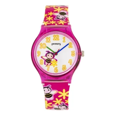 Reloj Reloj university analogo, para Niño(a), tablero redondo color blanco, estilo arabigos, pulso plastico color fucsia