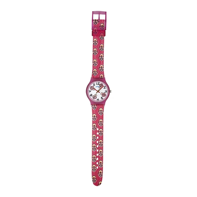 Reloj Reloj university analogo, para Mujer niña, tablero redondo color blanco, estilo arabigos, pulso plastico color fucsia