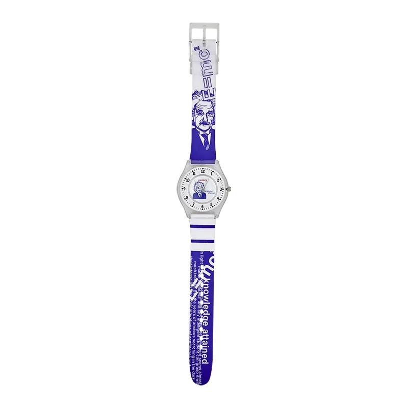 Reloj Reloj university analogo, para Mujer niña, tablero redondo colores blanco y azul, estilo arabigos, pulso plastico colores blanco y azul