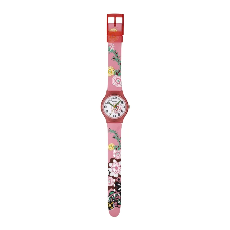 Reloj Reloj university analogo, para Mujer niña, tablero redondo color blanco, estilo arabigos, pulso plastico color rosado