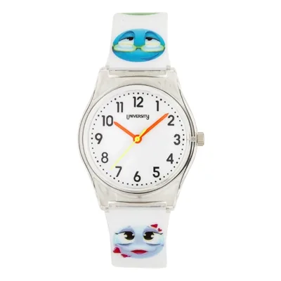 Reloj Reloj university analogo, Unisex, tablero redondo color blanco, estilo arabigos, pulso plastico color blanco