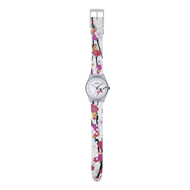Reloj Reloj university analogo, para Mujer niña, tablero redondo colores blanco y rosado, estilo arabigos, pulso plastico color blanco