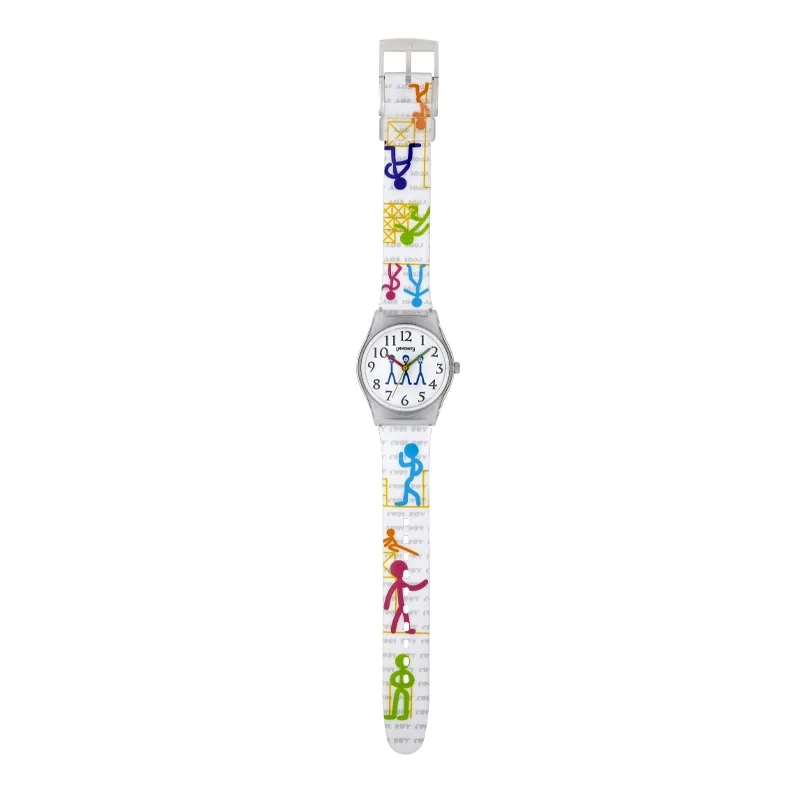 Reloj Reloj university analogo, Unisex, tablero redondo colores blanco, negro y azul, estilo arabigos, pulso plastico color blanco