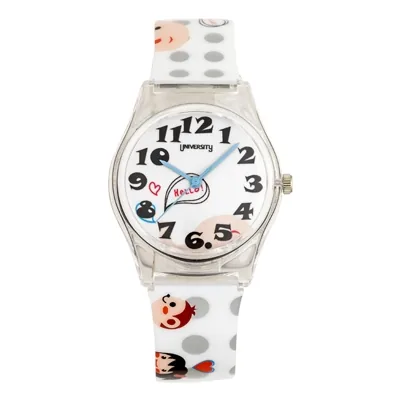 Reloj Reloj university analogo, para Mujer niña, tablero redondo color blanco, estilo arabigos, pulso plastico color blanco
