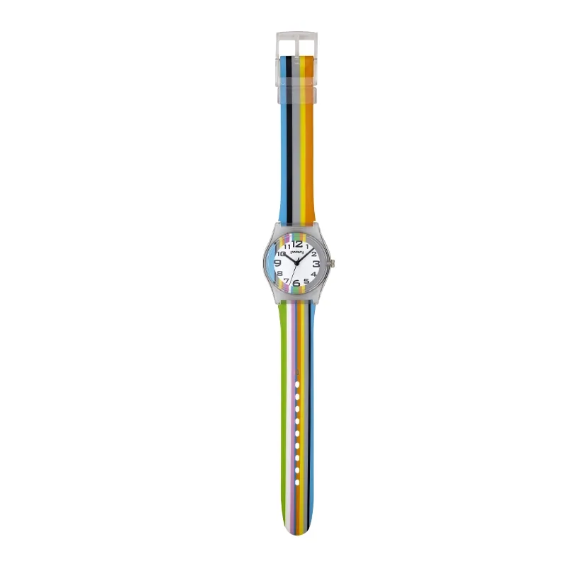 Reloj Reloj university analogo, para Mujer niña, tablero redondo color blanco, estilo arabigos, pulso plastico color azul