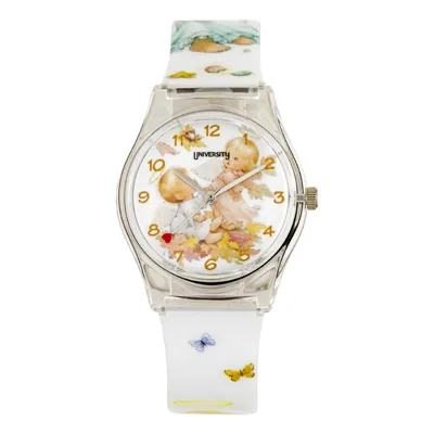 Reloj Reloj university analogo, para Mujer niña, tablero redondo color blanco, estilo arabigos, pulso plastico color blanco