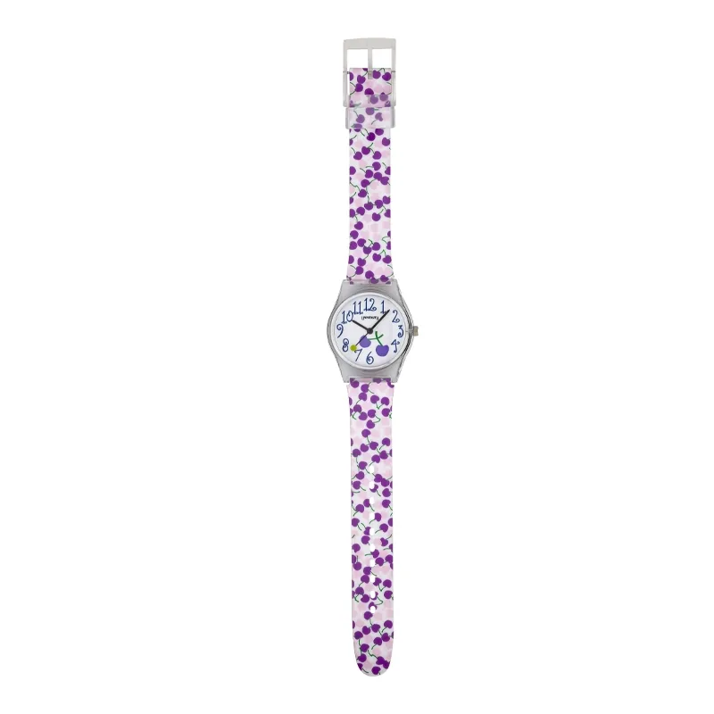 Reloj Reloj university analogo, para Mujer niña, tablero redondo colores blanco y morado, estilo arabigos, pulso plastico color morado