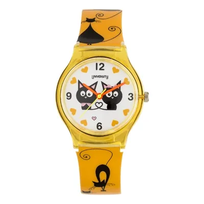 Reloj Reloj university analogo, para Mujer niña, tablero redondo colores blanco y negro, estilo puntos + arabigo, pulso plastico color naranja