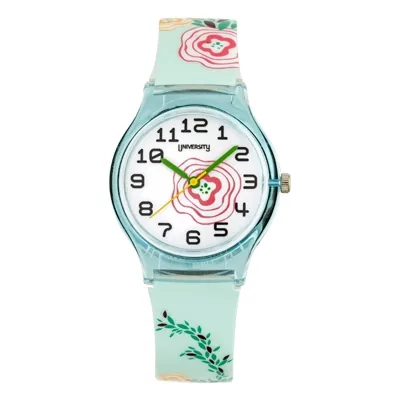 Reloj Reloj university analogo, para Mujer niña, tablero redondo color blanco, estilo arabigos, pulso plastico color azul