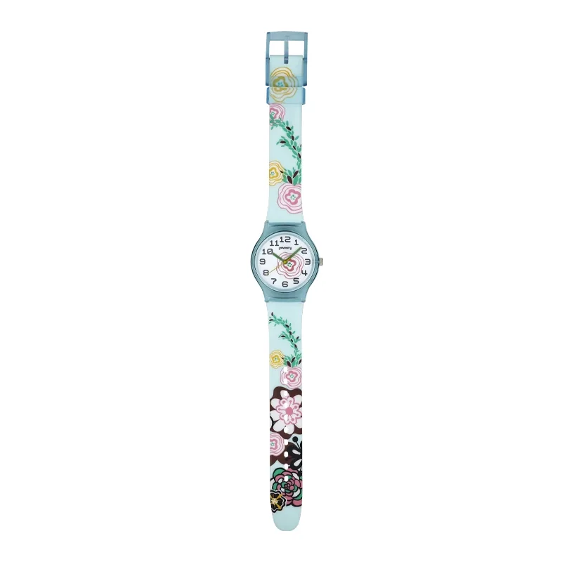 Reloj Reloj university analogo, para Mujer niña, tablero redondo color blanco, estilo arabigos, pulso plastico color azul