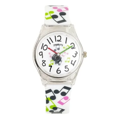 Reloj Reloj university analogo, para Mujer niña, tablero redondo color blanco, estilo arabigos, pulso plastico color blanco