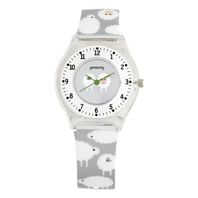 Reloj Reloj university analogo, para Mujer niña, tablero redondo colores blanco y gris, estilo arabigos, pulso plastico color gris