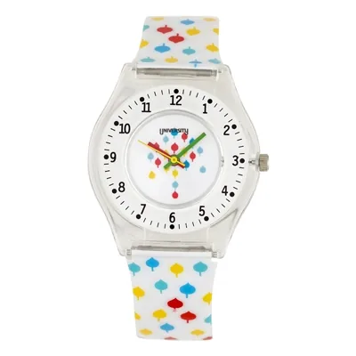 Reloj Reloj university analogo, para Mujer niña, tablero redondo color blanco, estilo arabigos, pulso plastico color blanco