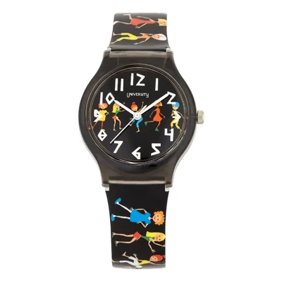 Reloj Reloj university analogo, para Mujer niña, tablero redondo color negro, estilo arabigos, pulso plastico color negro
