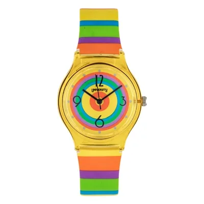 Reloj Reloj university analogo, para Mujer niña, tablero redondo colores amarillo y naranja, estilo puntos + arabigo, pulso plastico color amarillo