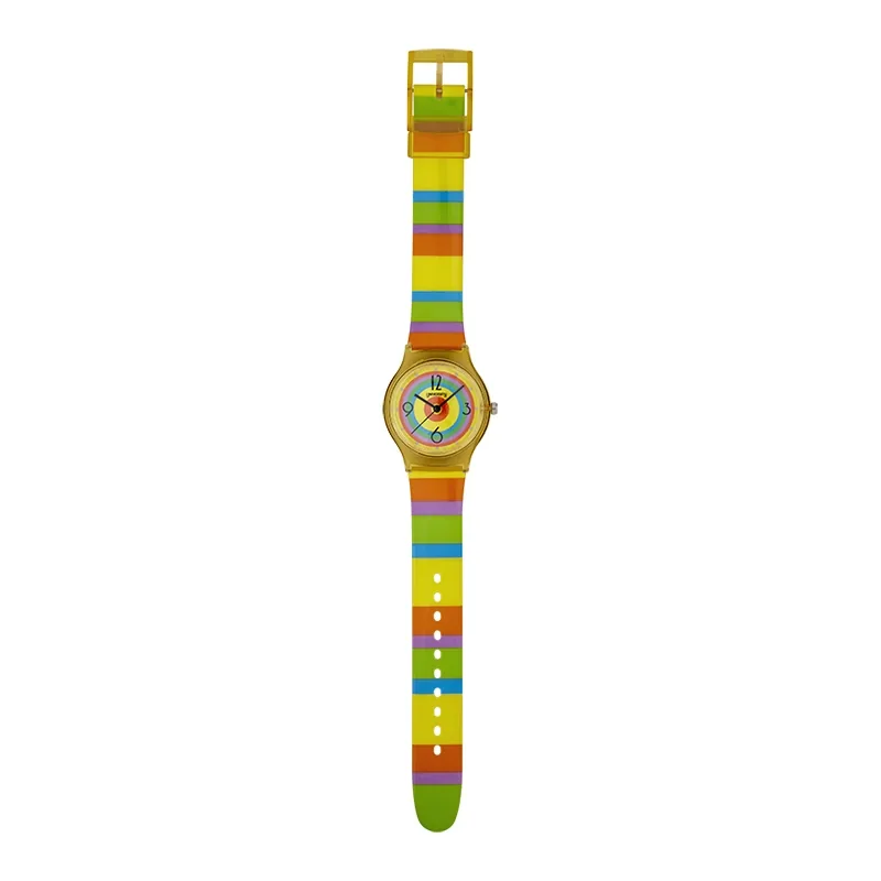 Reloj Reloj university analogo, para Mujer niña, tablero redondo colores amarillo y naranja, estilo puntos + arabigo, pulso plastico color amarillo