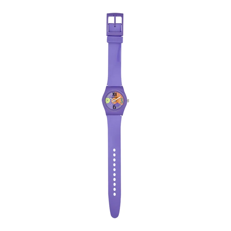 Reloj Reloj university analogo, para Mujer niña, tablero redondo colores morado y naranja, estilo arabigos + romanos, pulso plastico color morado