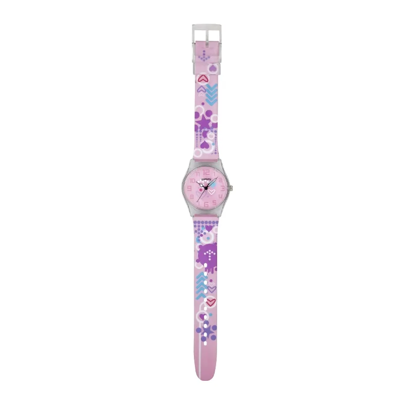 Reloj Reloj university analogo, para Mujer niña, tablero redondo color rosado, estilo arabigos, pulso plastico colores rosado y morado