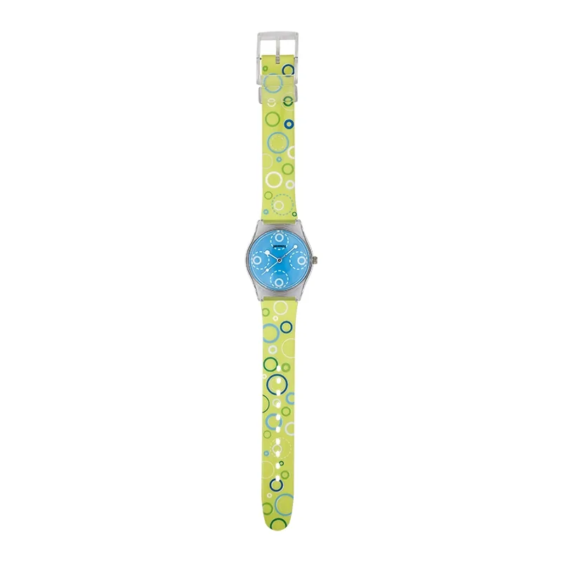 Reloj Reloj university analogo, para Mujer niña, tablero redondo color azul, estilo puntos, pulso plastico color verde