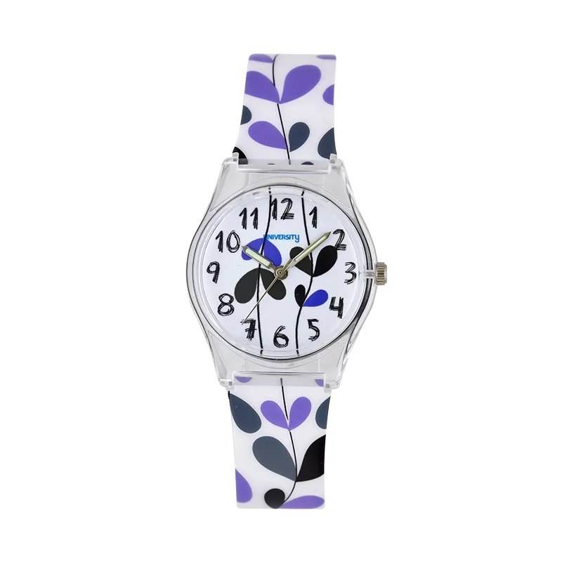 Reloj Reloj university analogo, para Mujer niña, tablero redondo color blanco, estilo arabigos, pulso plastico color blanco