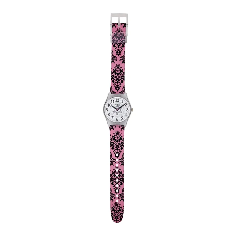Reloj Reloj university analogo, para Mujer niña, tablero redondo colores blanco y gris, estilo arabigos, pulso plastico color rosado
