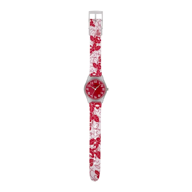 Reloj Reloj university analogo, para Mujer niña, tablero redondo color rojo, estilo arabigos, pulso plastico color rojo