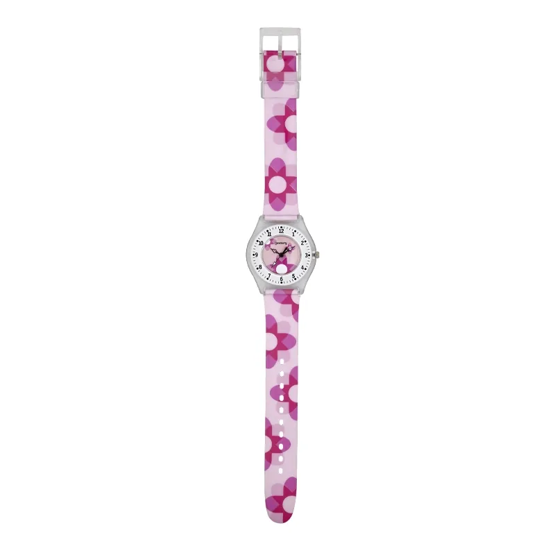 Reloj Reloj university analogo, para Mujer niña, tablero redondo colores rosado, rosado y blanco, estilo arabigos, pulso plastico color rosado