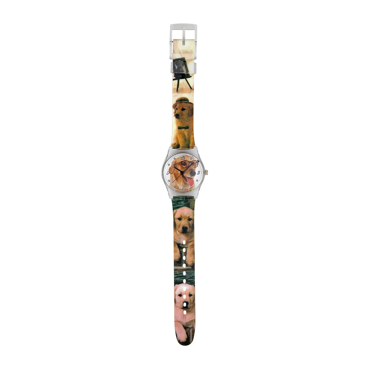 Reloj Reloj university analogo, para Mujer niña, tablero redondo colores blanco y café, estilo arabigos, pulso plastico color café