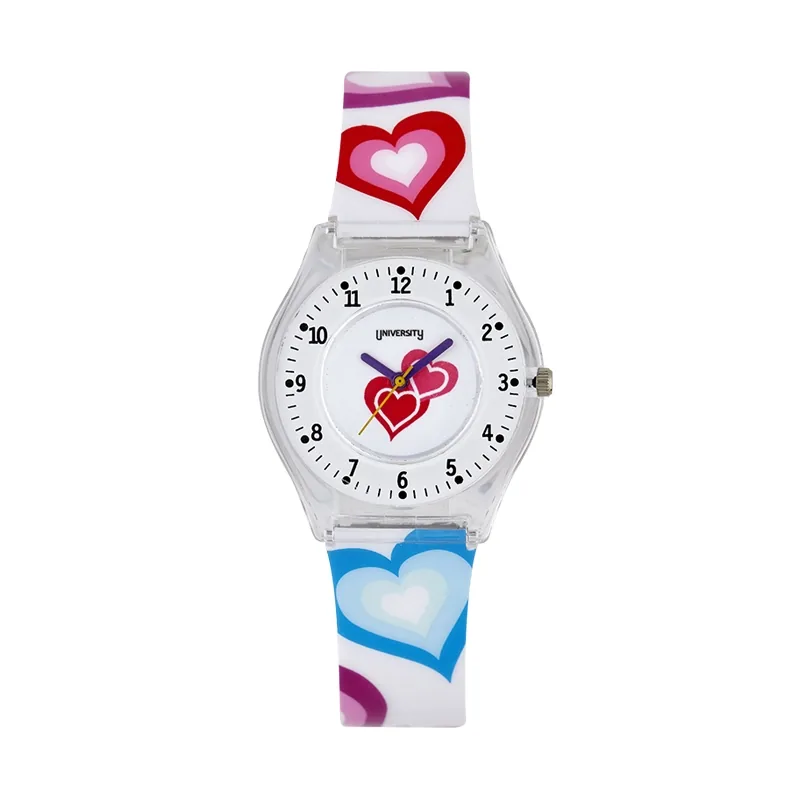 Reloj Reloj university analogo, para Mujer niña, tablero redondo colores blanco, rojo y rosado, estilo arabigos, pulso plastico color blanco