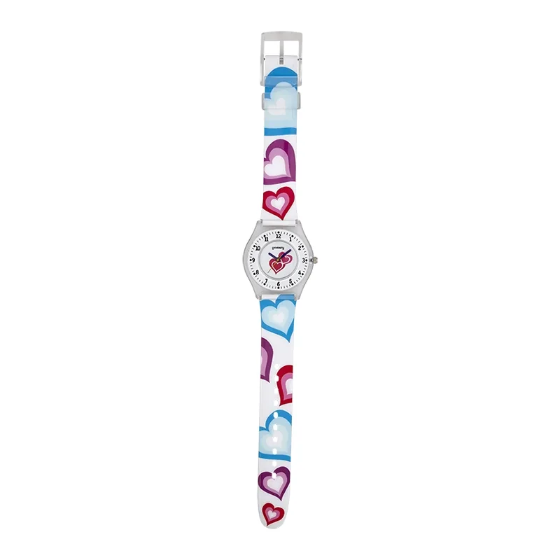 Reloj Reloj university analogo, para Mujer niña, tablero redondo colores blanco, rojo y rosado, estilo arabigos, pulso plastico color blanco