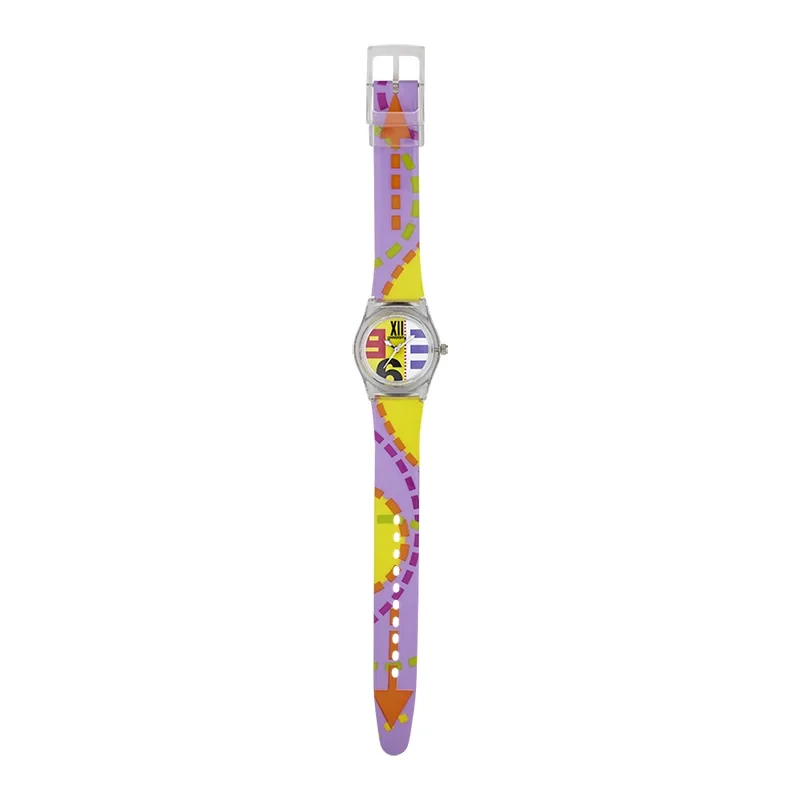 Reloj Reloj university analogo, para Mujer niña, tablero redondo colores amarillo y blanco, estilo arabigos + romanos, pulso plastico color azul