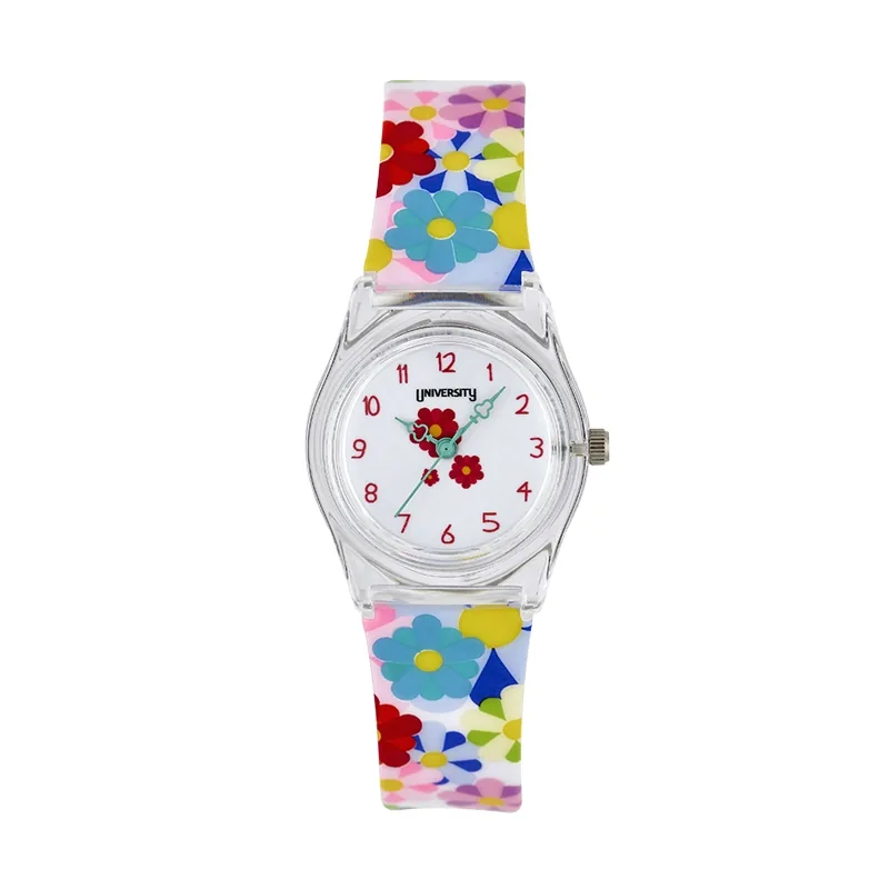 Reloj Reloj university analogo, para Mujer niña, tablero redondo colores blanco y rojo, estilo arabigos, pulso plastico color blanco