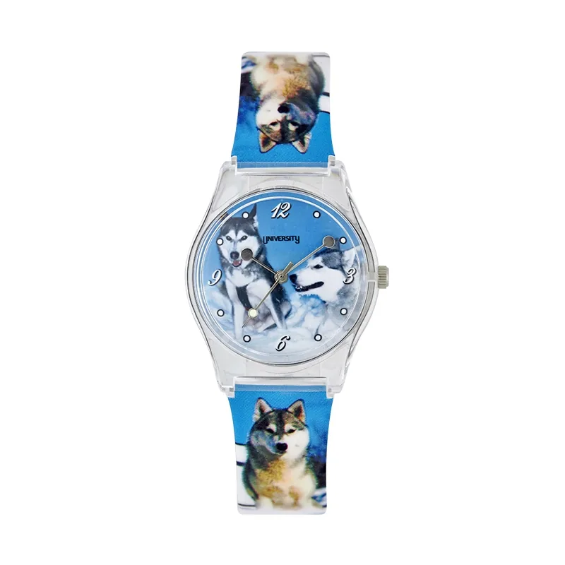 Reloj Reloj university analogo, para Mujer niña, tablero redondo colores azul, negro y blanco, estilo puntos + arabigo, pulso plastico color azul